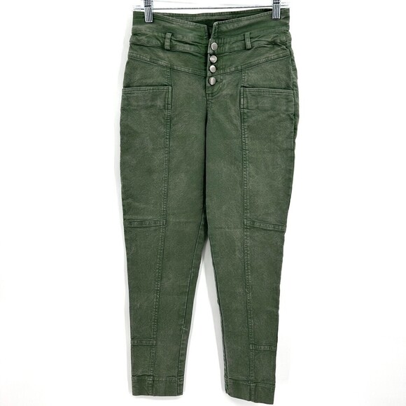 NWT CHASER Vintage Green High Rise Moto Utility Distressed Skinny Jeans Small - Picture 1 of 8